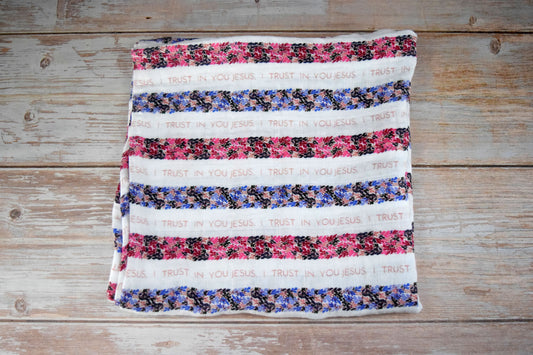 catholic baby swaddle, catholic baby girl, floral blanket