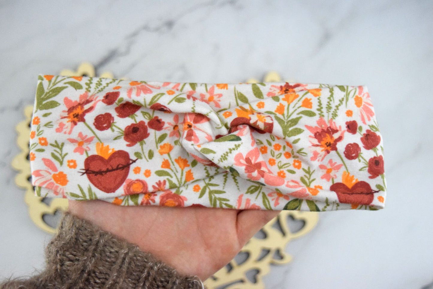 KID SIZED JMJ Hearts Floral Twist Headband