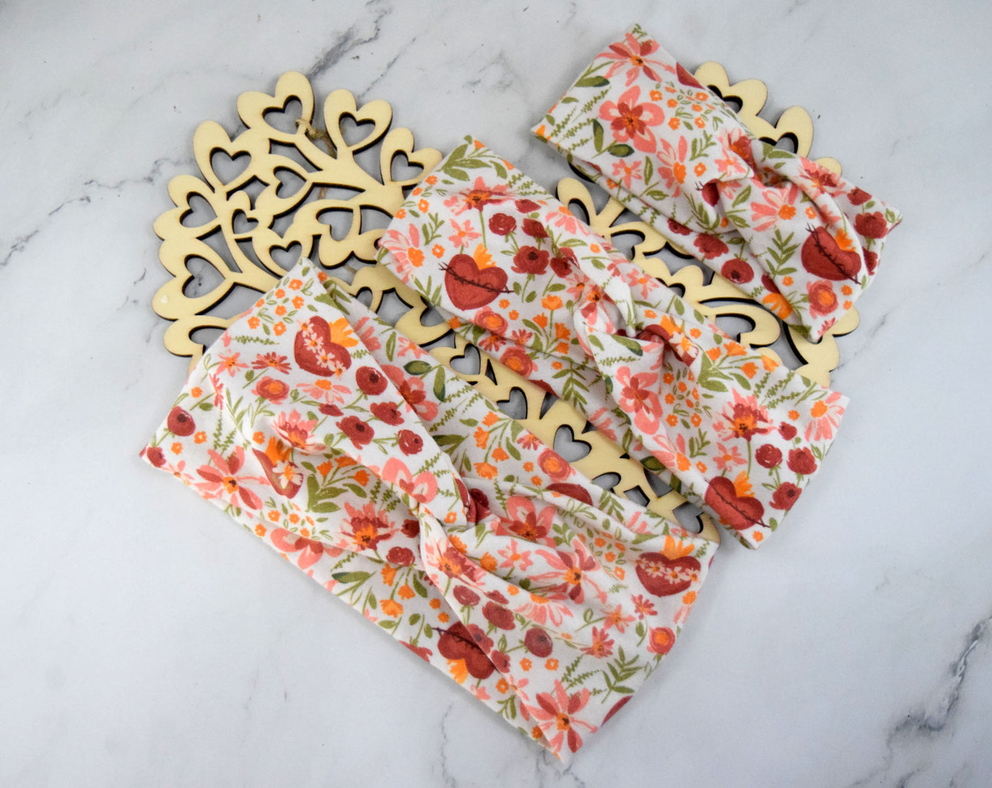 KID SIZED JMJ Hearts Floral Twist Headband