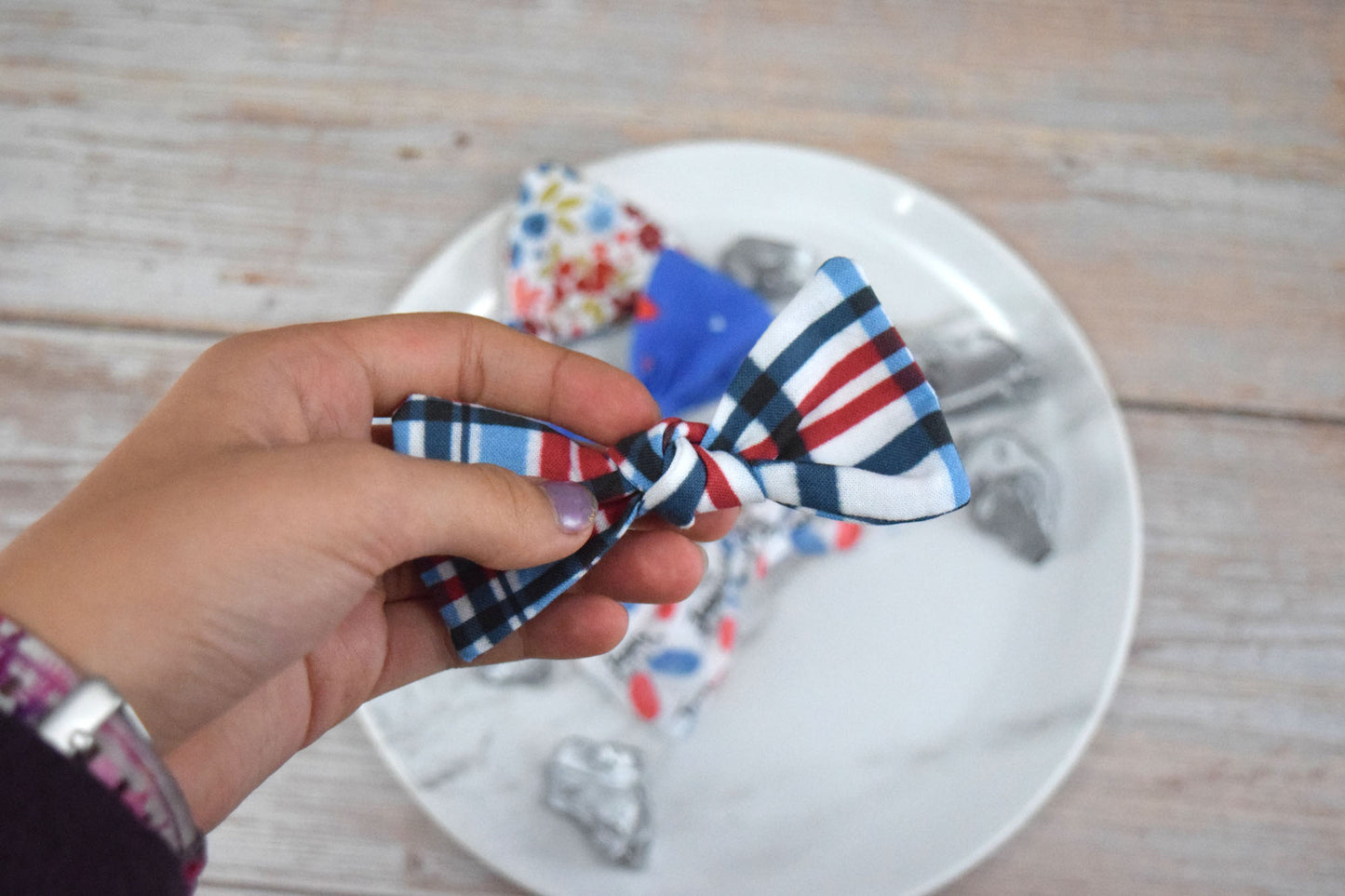 plaid hair bow, july hair bow
