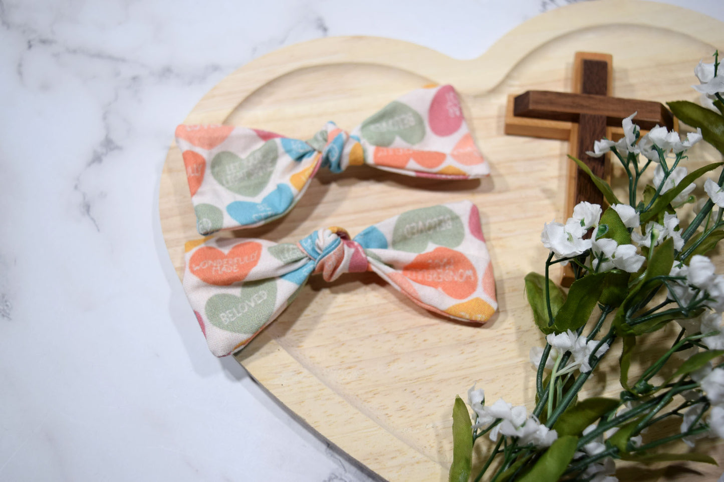 catholic hair bows, candy heart hair bows
