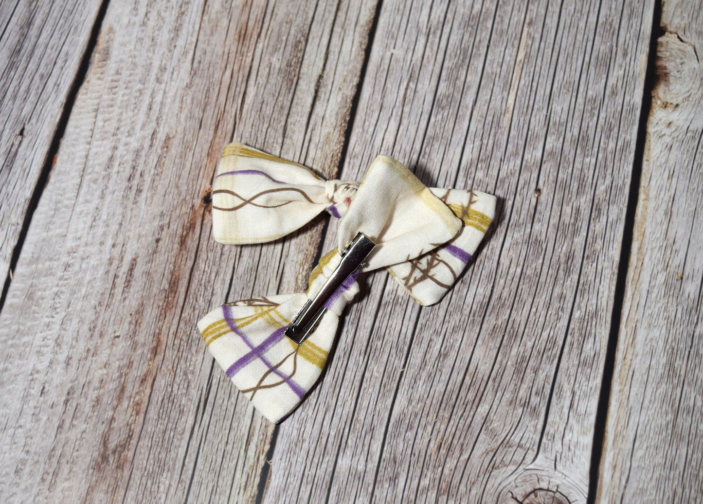 Catholic Knotted Hair Bows - Lenten Plaid