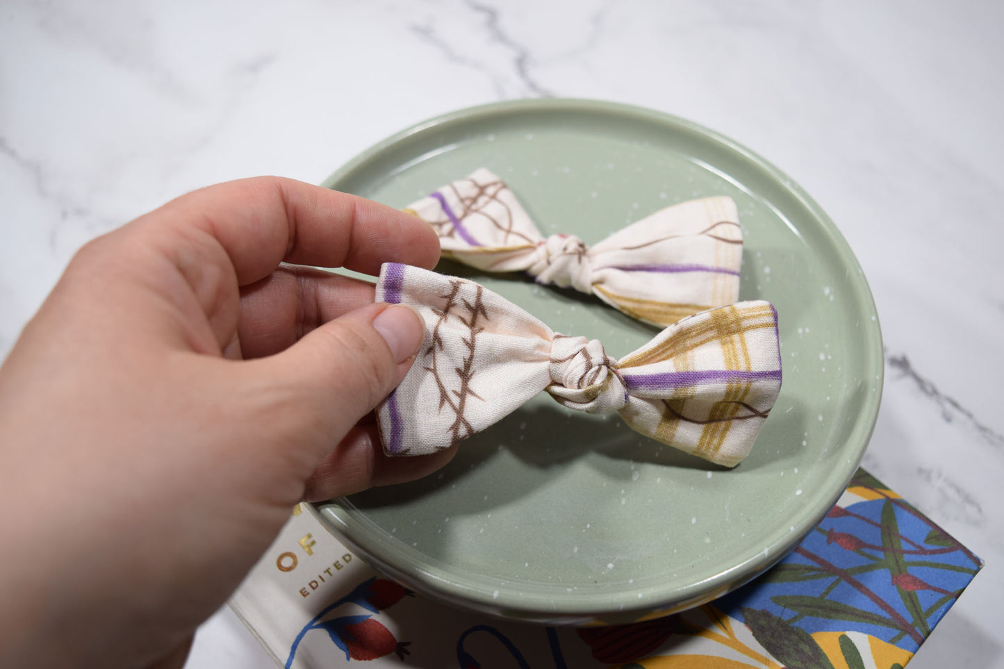 Catholic Knotted Hair Bows - Lenten Plaid