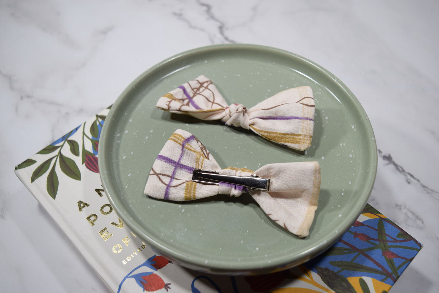 Catholic Knotted Hair Bows - Lenten Plaid