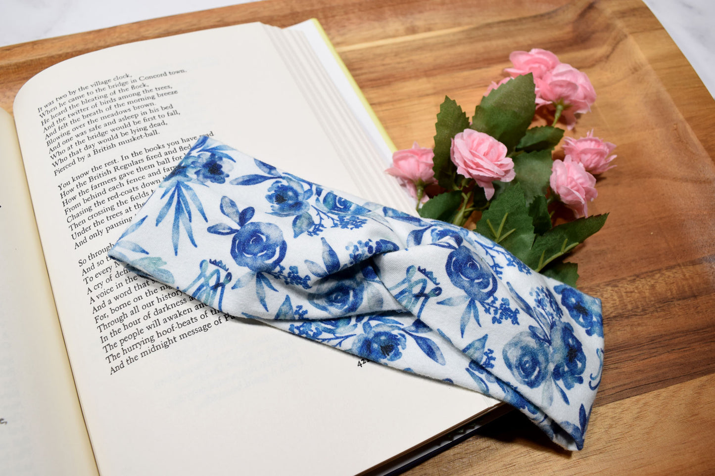 KID SIZED Blue Floral Auspice Maria Twist Headband