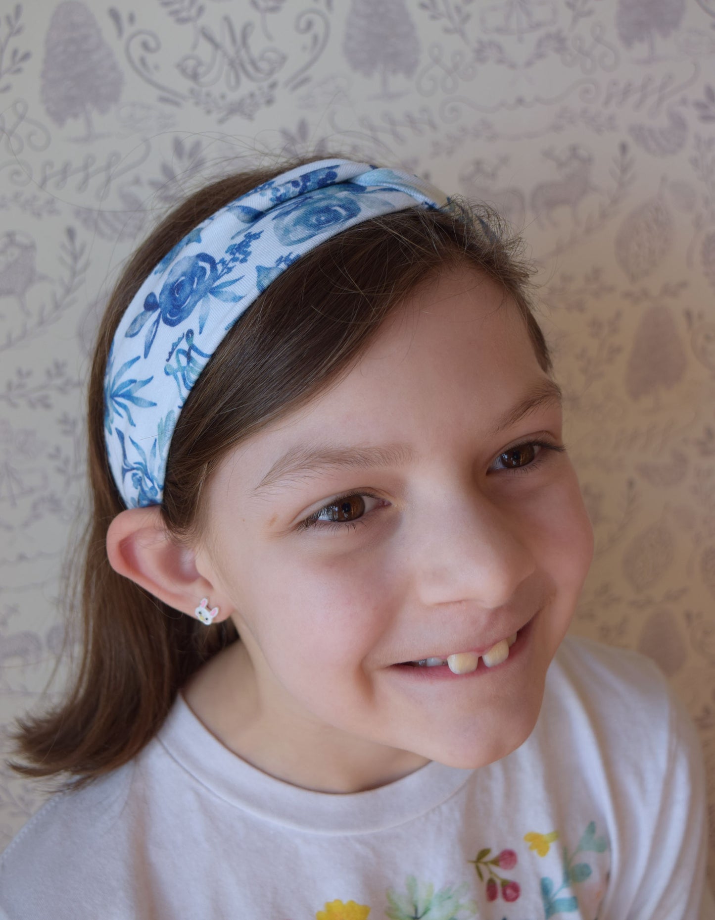 KID SIZED Blue Floral Auspice Maria Twist Headband