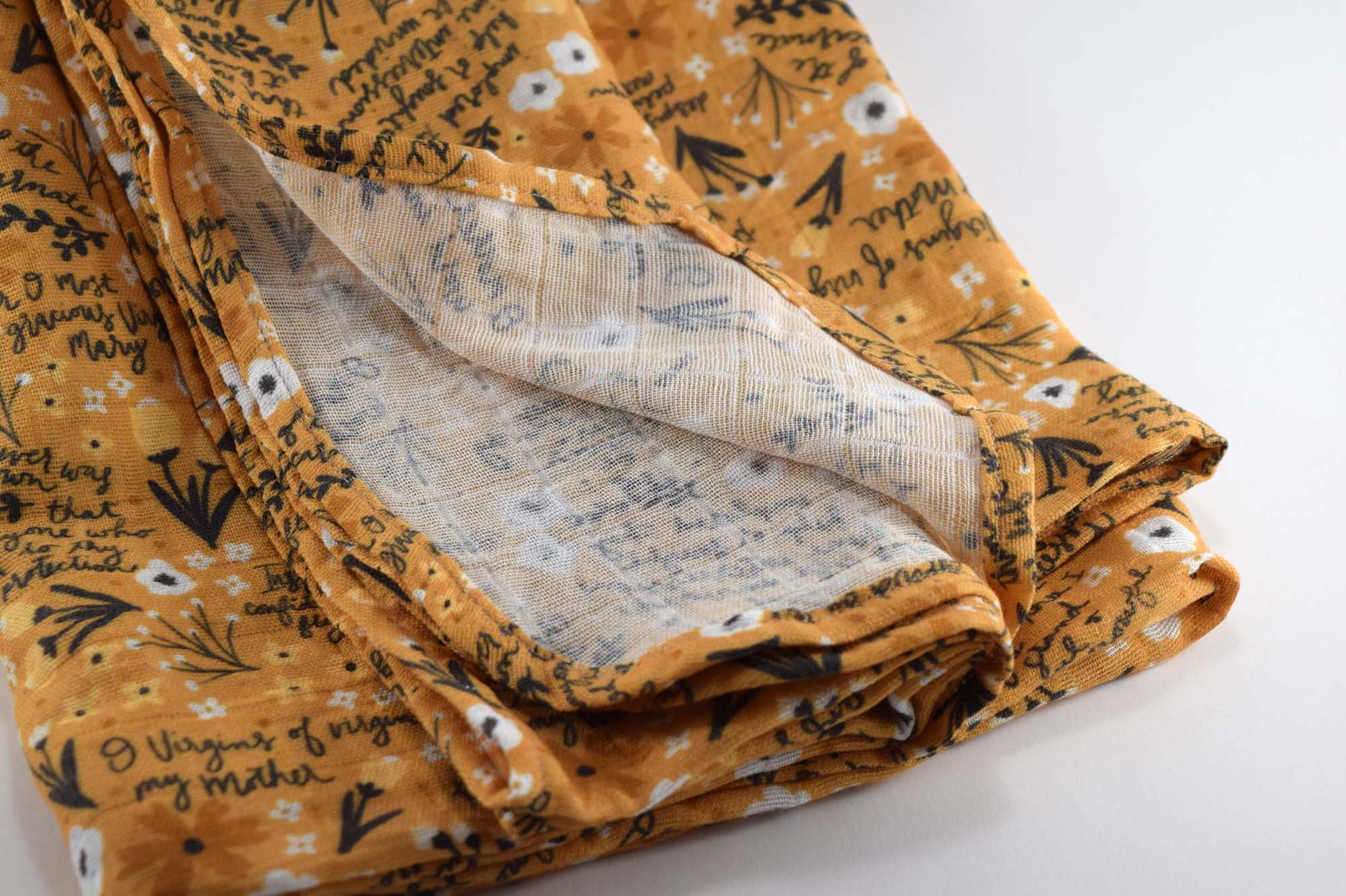 catholic swaddle blanket -  yellow floral memorare