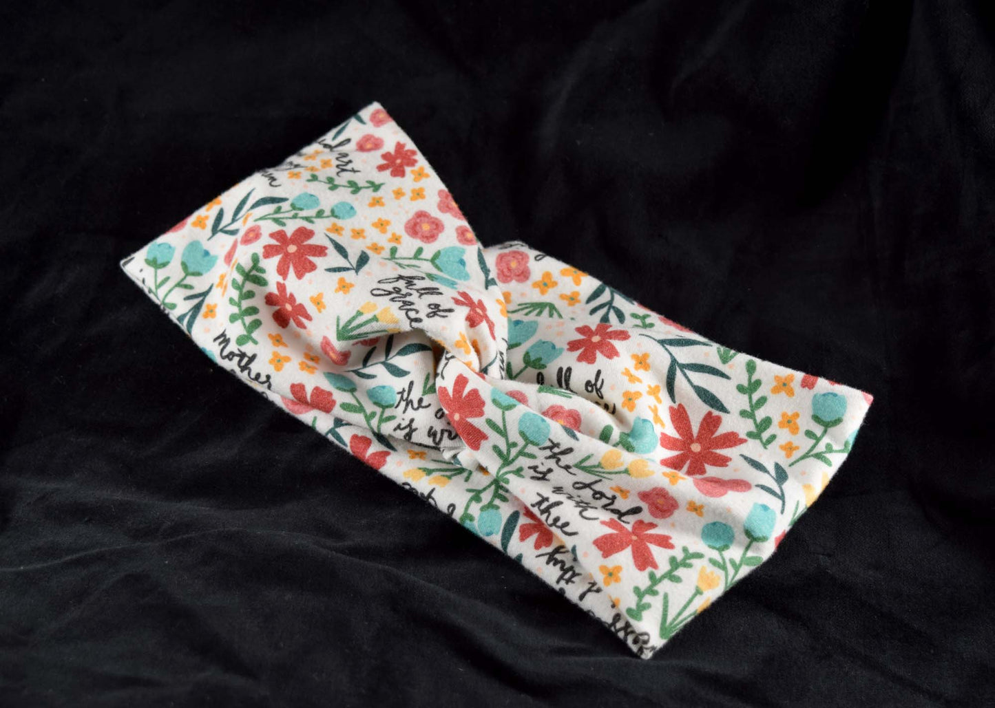 floral hail mary, hail mary headband, catholic twist headband, catholic turban headband, catholic headband for mom, catholic gift for mom
