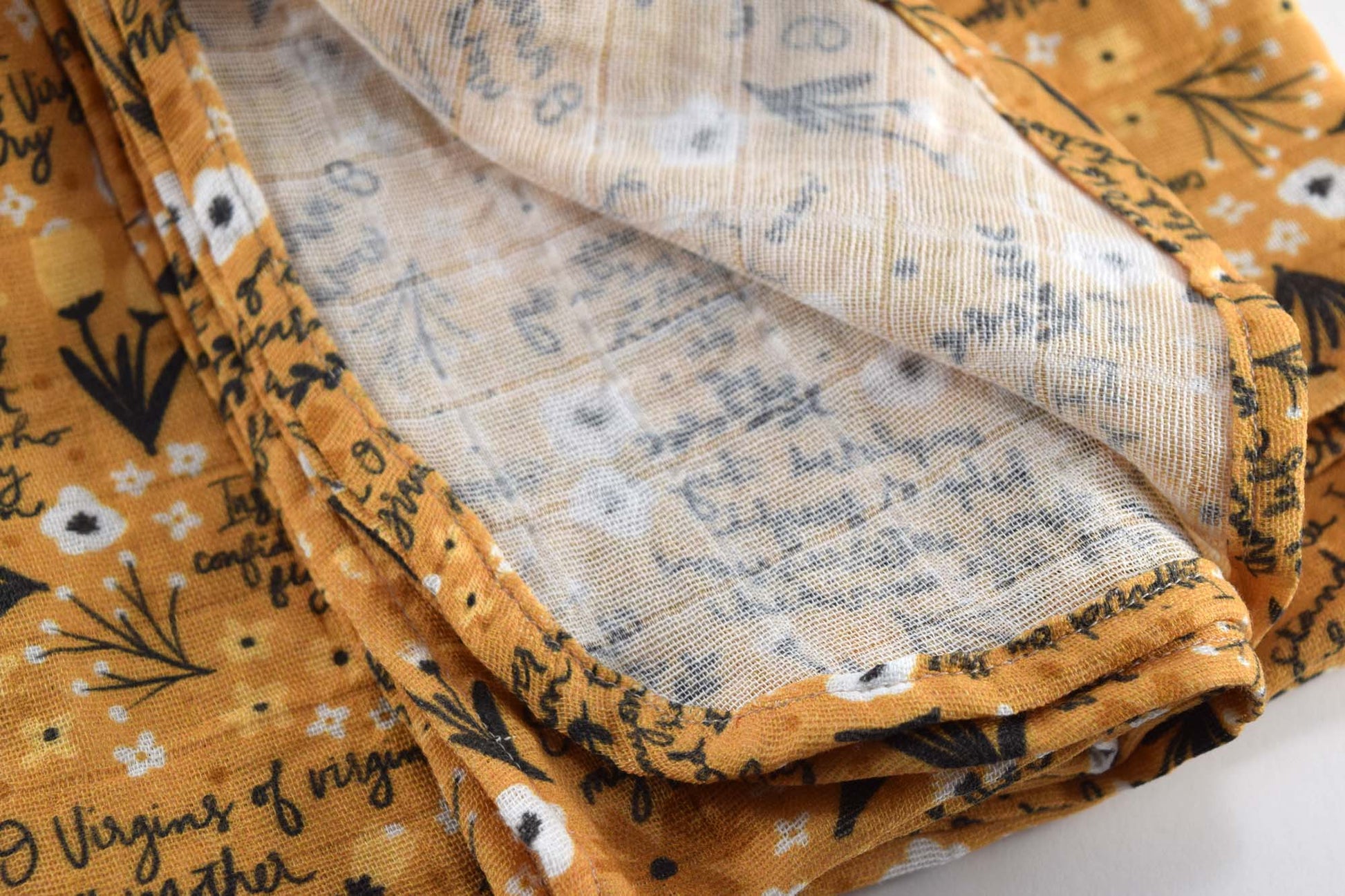 catholic swaddle blanket -  yellow floral memorare