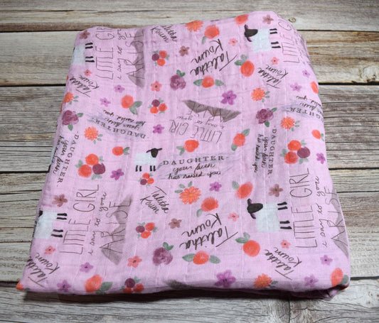 catholic swaddle blanket, talitha koum, catholic baby girl, catholic baby gift, catholic baby shower gift, little girl arise,