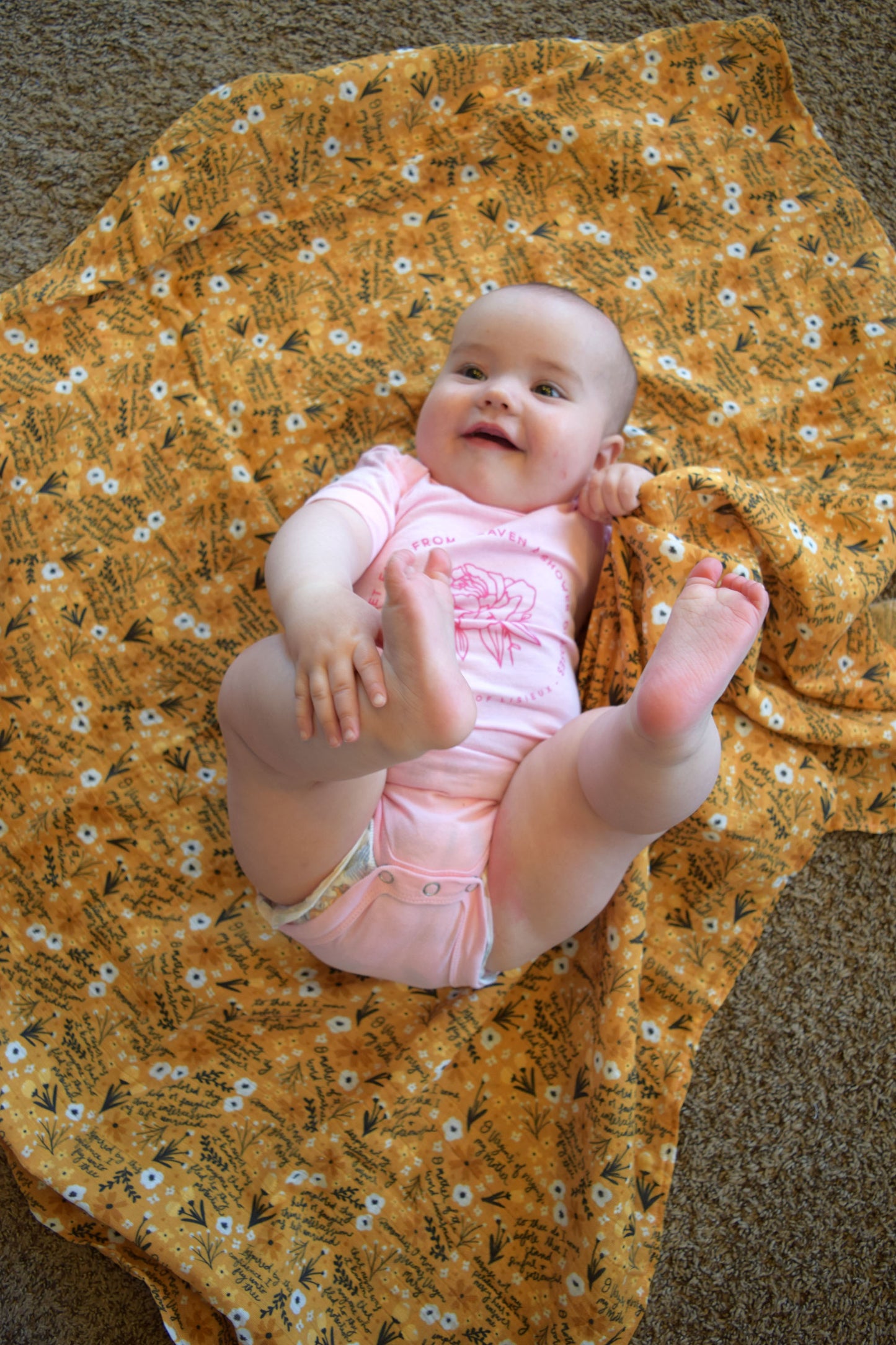 Catholic Swaddle Blanket - Yellow Floral Memorare