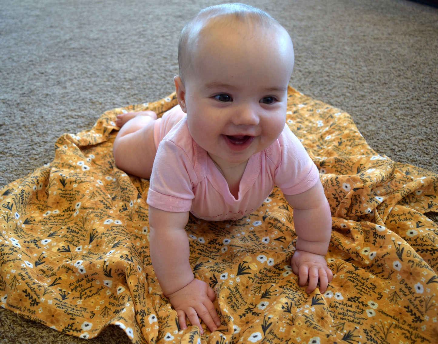 Catholic Swaddle Blanket - Yellow Floral Memorare