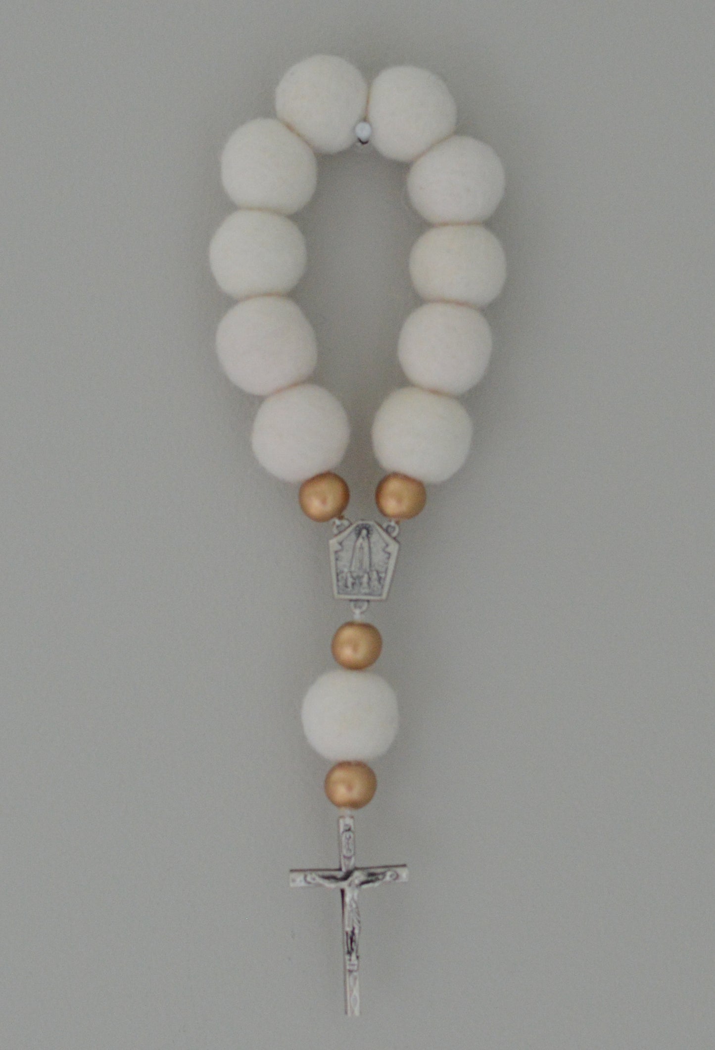 Our Lady of Fatima Wall Decade Rosary- Catholic Rosary - Wall Rosary - Catholic Gift - First Communion- Baptism - Felt Ball - Joyful Mama Joyful Baby