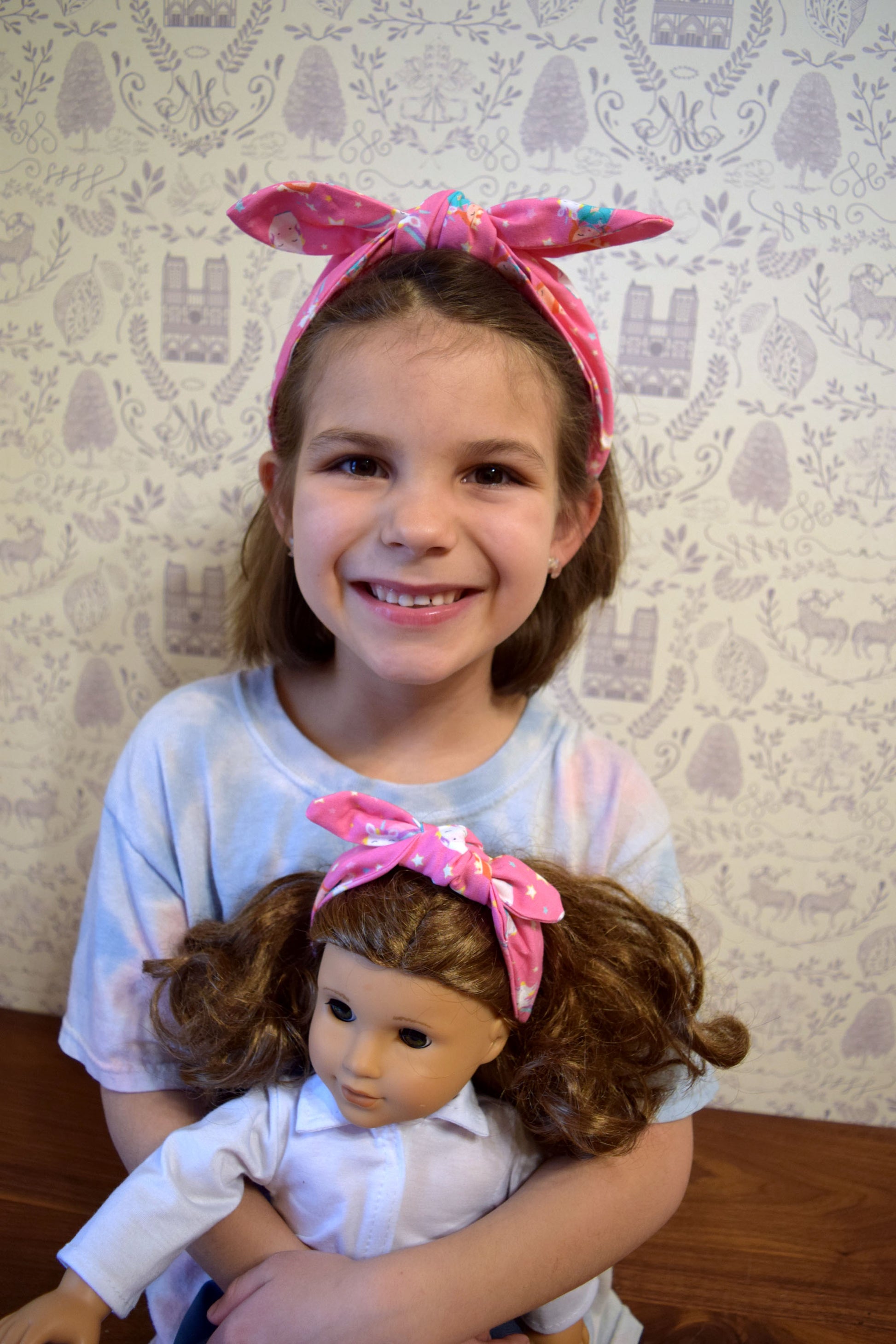 st justina headband, st justina, catholic girl headband, catholic doll headband, matching doll set, unicorn headband,