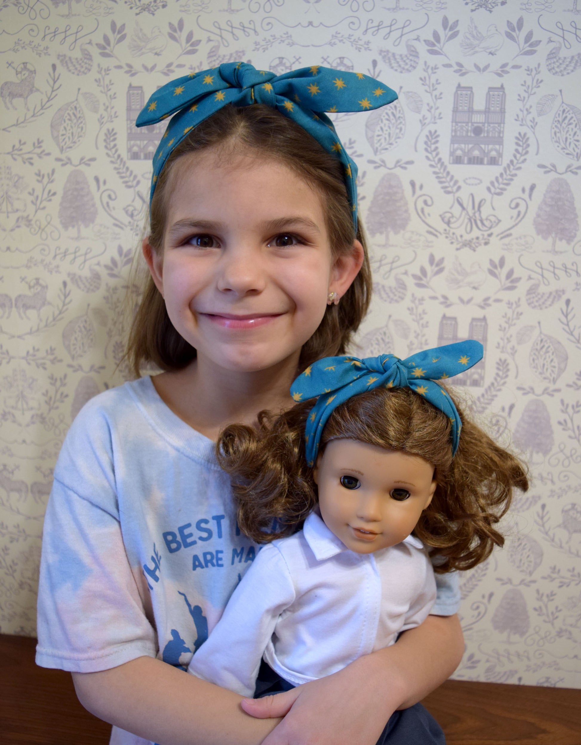 guadalupe headband, dolly and me headband, catholic headband, catholic doll headband, catholic girl gift, catholic knotted headband
