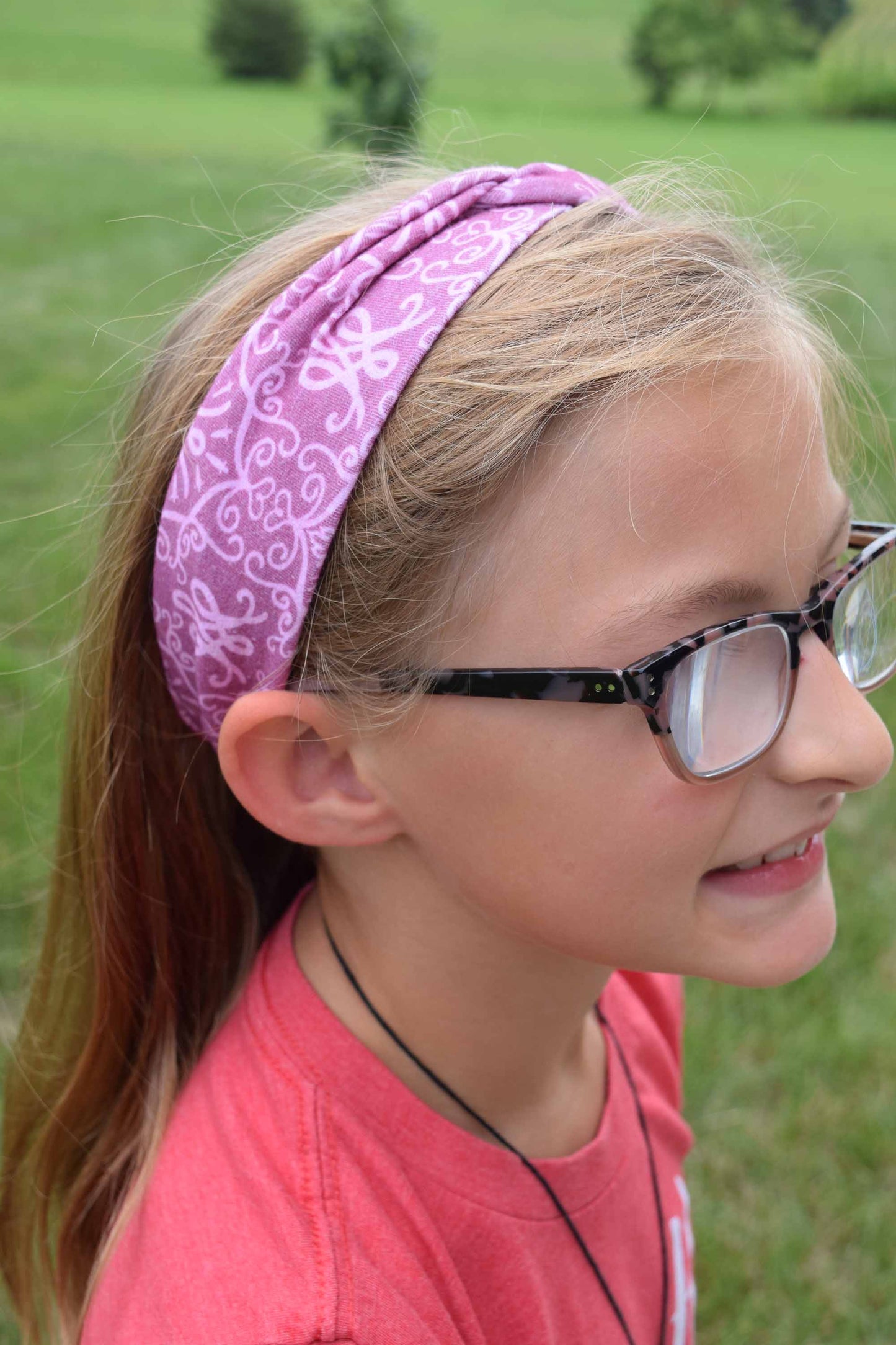 KID SIZED Pink Ave Maria Twist Headband