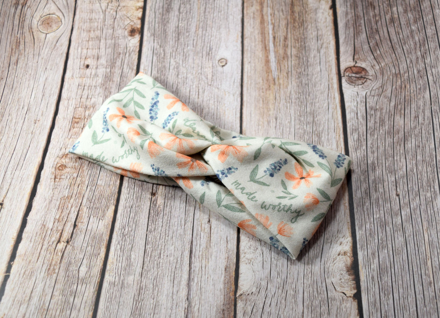 made worthy, dearly beloved, catholic twist headband, catholic turban headband, catholic headband for mom, catholic headband for women, floral headband