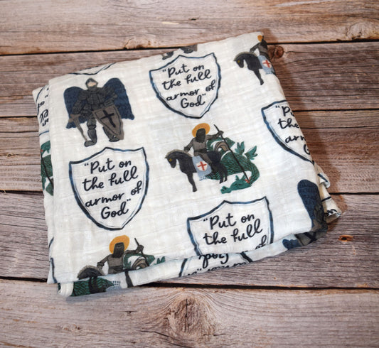st michael, st george, st george swaddle, st michael swaddle, catholic baby swaddle, catholic gauze blanket, catholic swaddle blanket, catholic baby boy, catholic boy gift, armor of god blanket