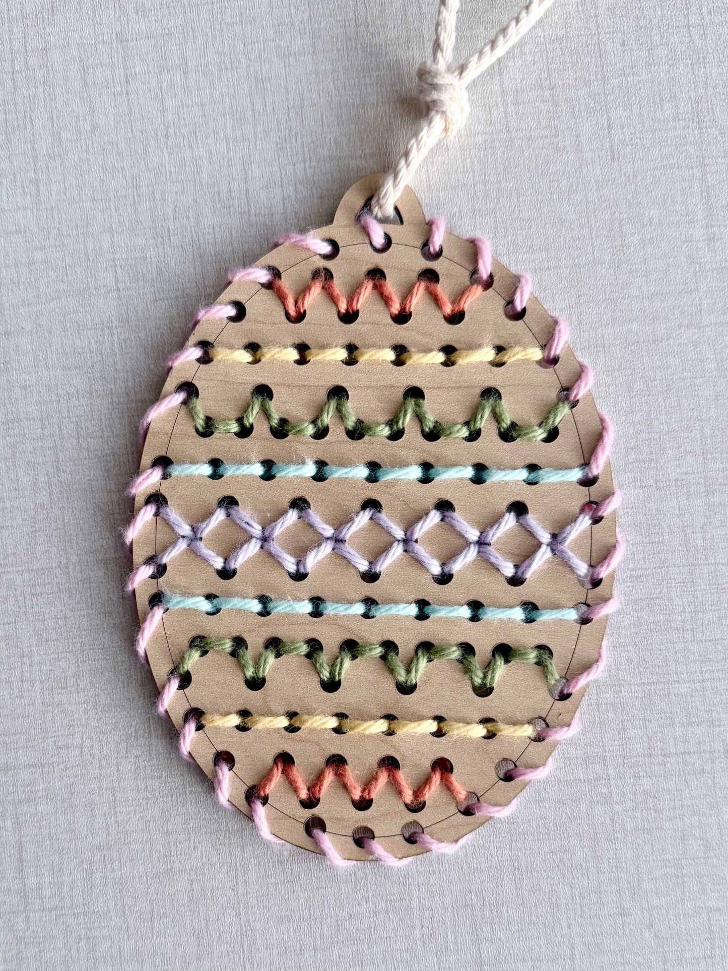 Kids Easter Wooden lacing craft kit with bunny, egg, carrot, rainbow, and cross shapes