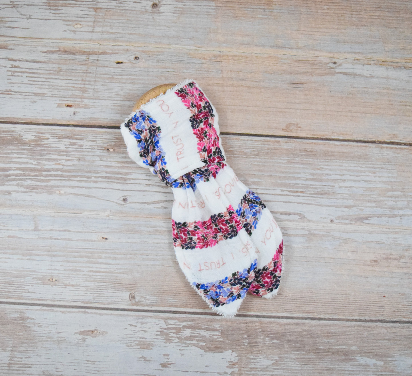 Catholic Bunny Ear Teething Toy - Floral Divine Mercy