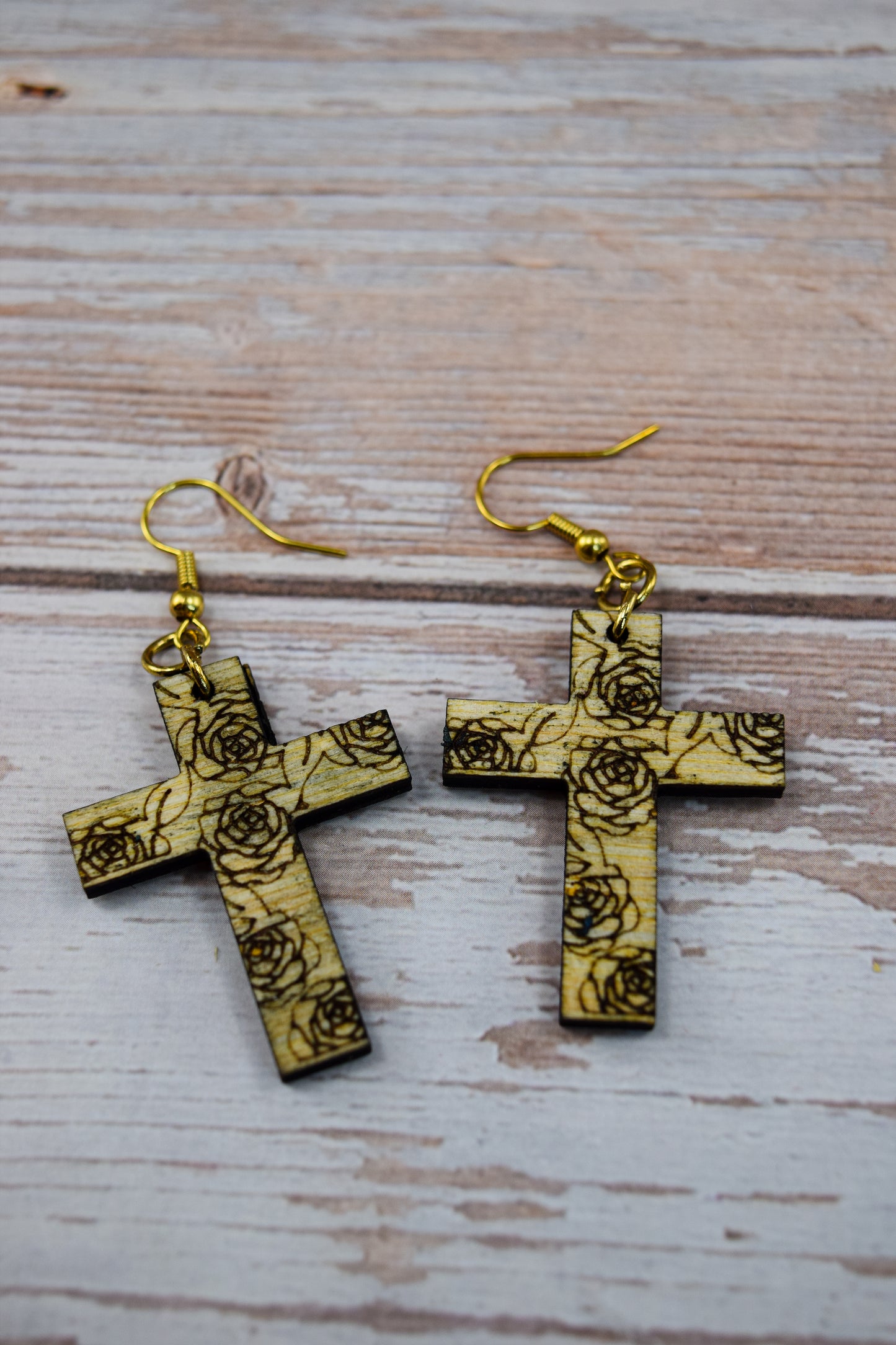 St Therese Bamboo Cross Earrings