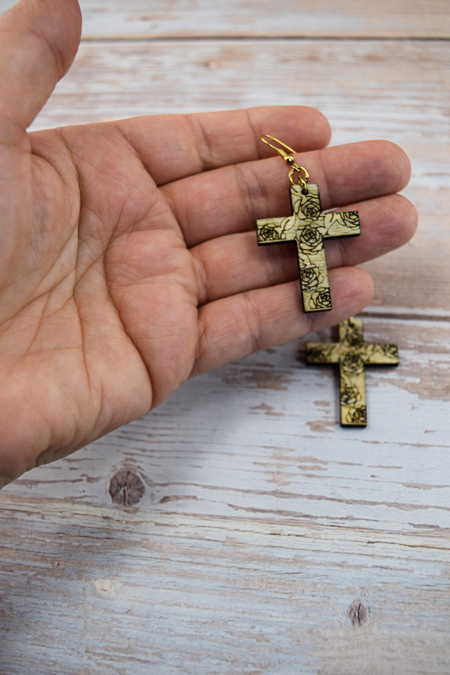 St Therese Bamboo Cross Earrings