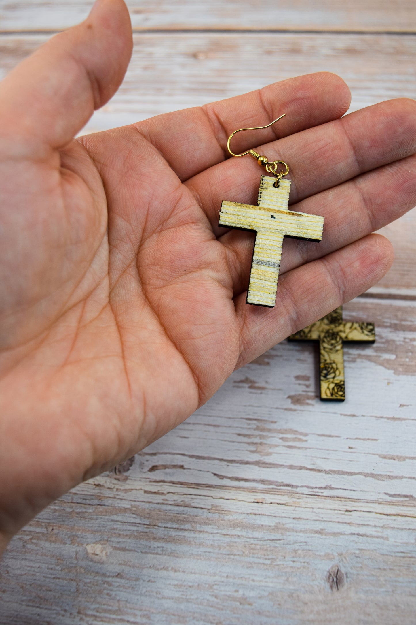St Therese Bamboo Cross Earrings