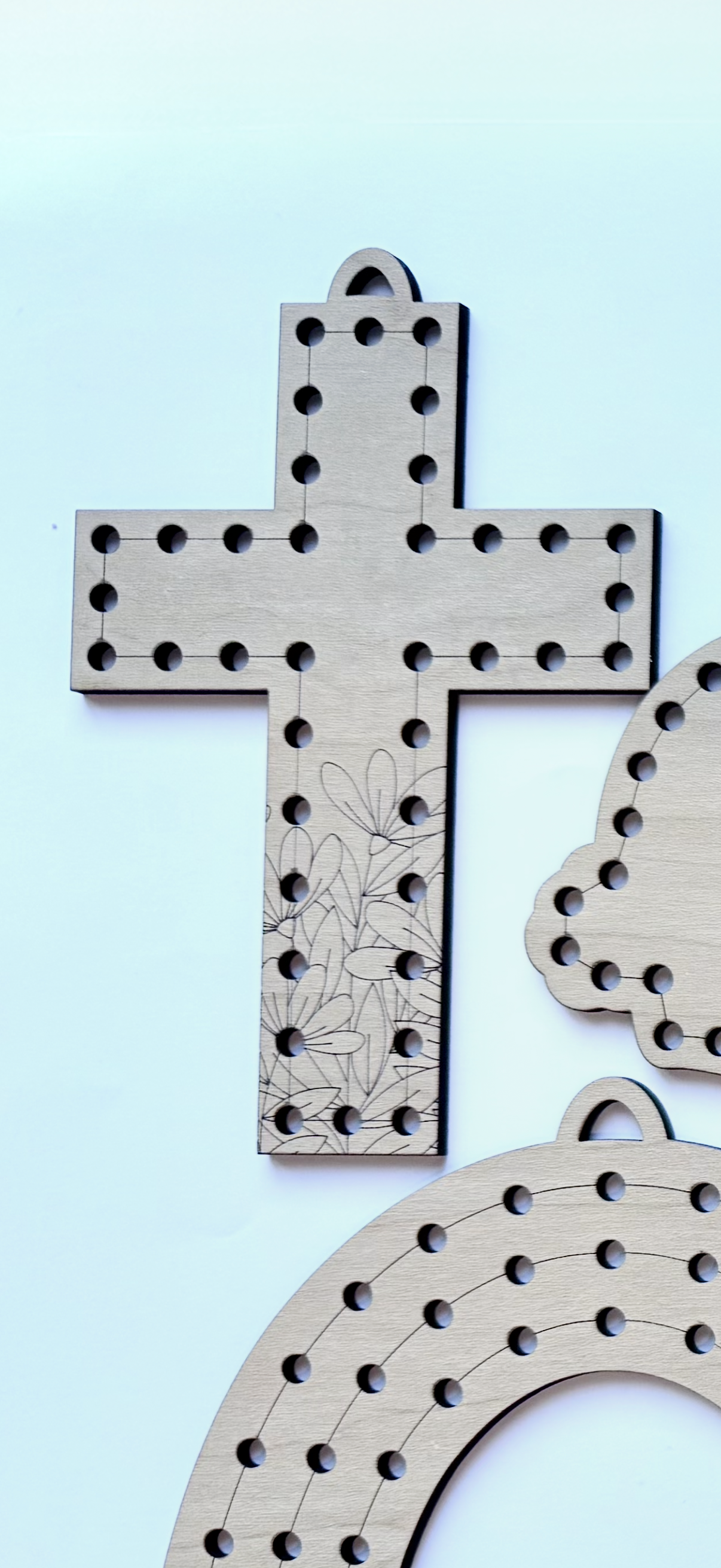 Kids Easter Wooden lacing craft kit with bunny, egg, carrot, rainbow, and cross shapes