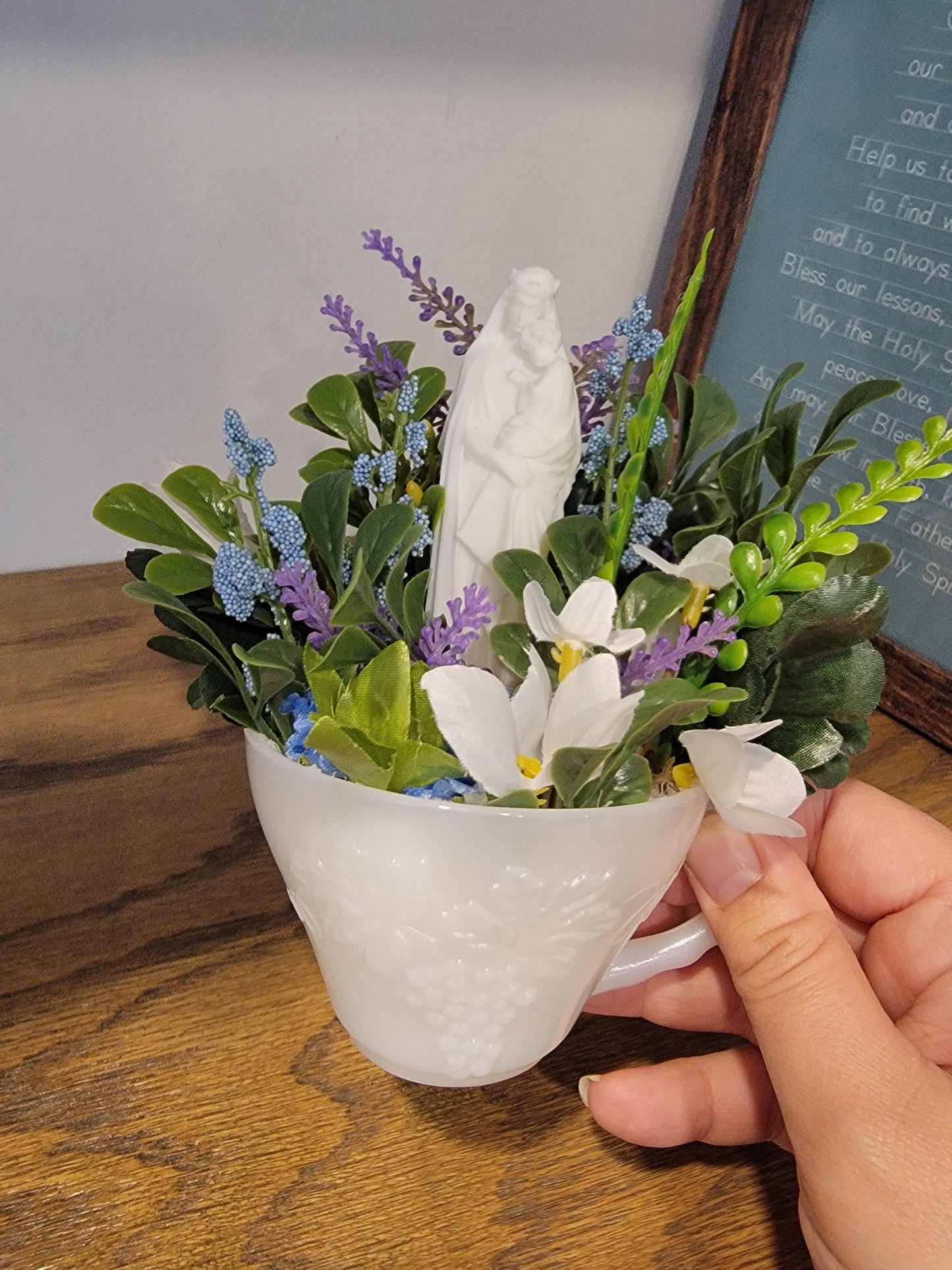 Milk Glass Mary Garden Tea Cup