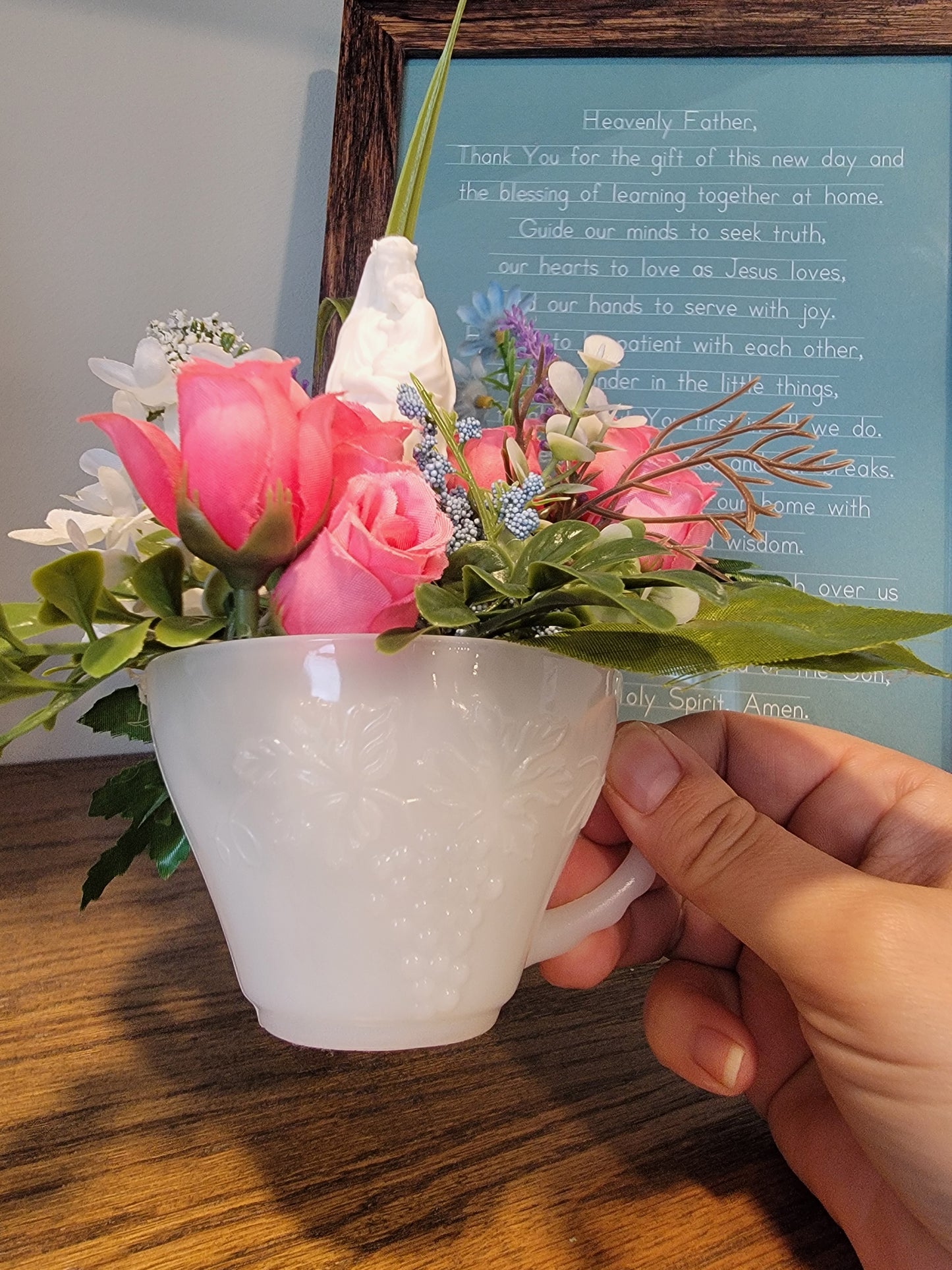 Milk Glass Mary Garden Tea Cup