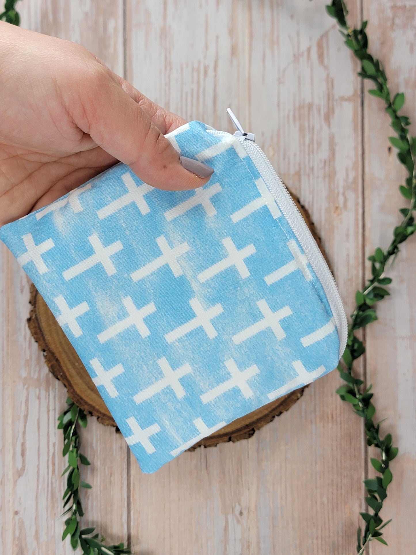 Small Zipper Rosary Pouch - Crosses Blue