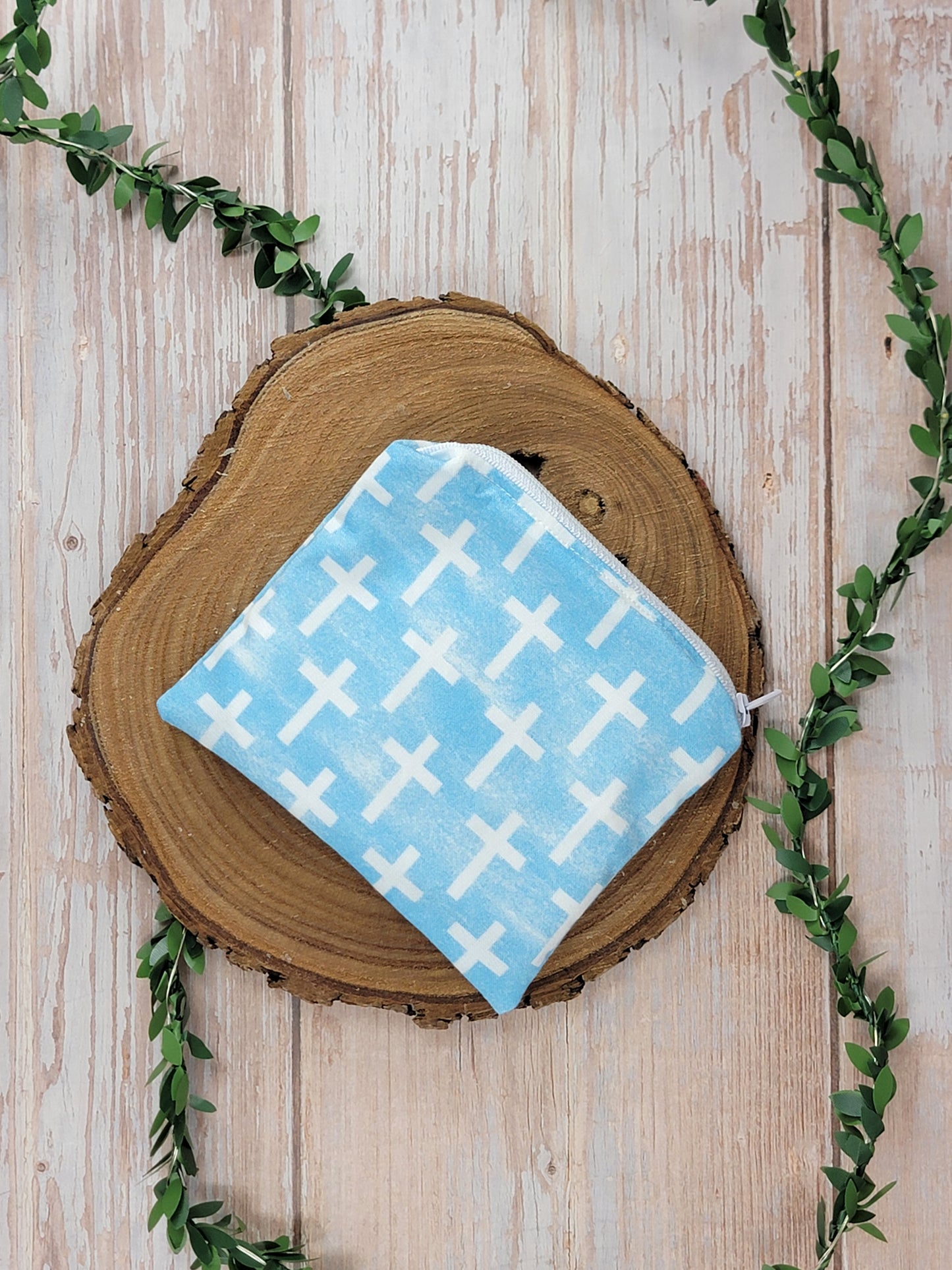 Small Zipper Rosary Pouch - Crosses Blue