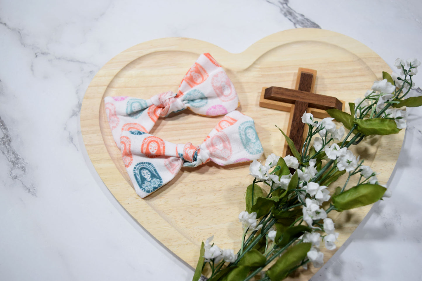 Catholic Knotted Hair Bows - Mystical Rose