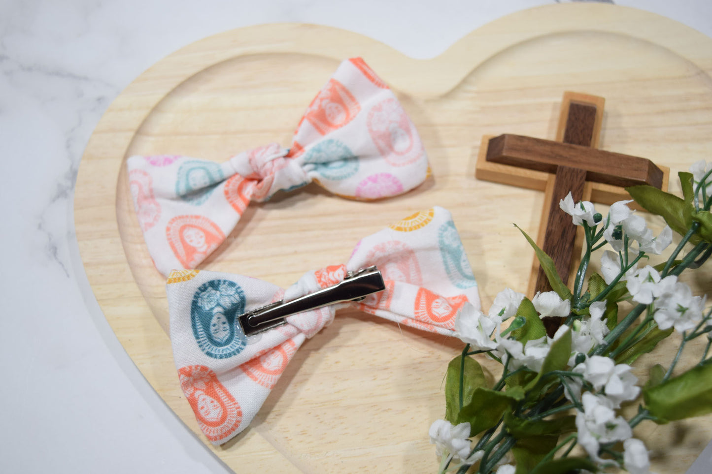 Catholic Knotted Hair Bows - Mystical Rose