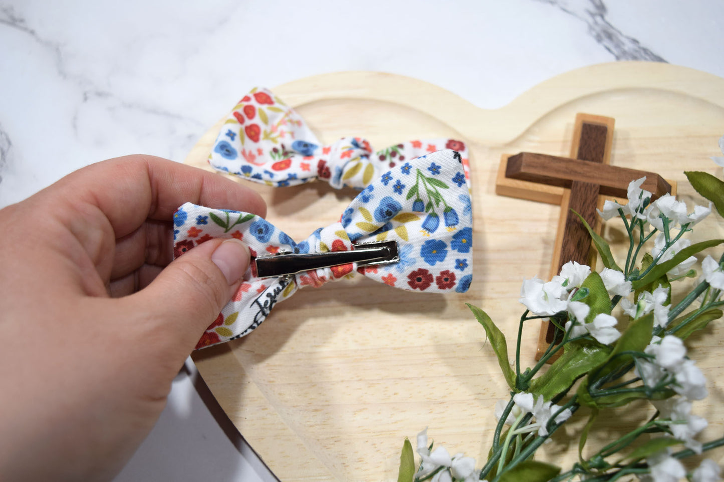 catholic bow for girls, floral hair bow