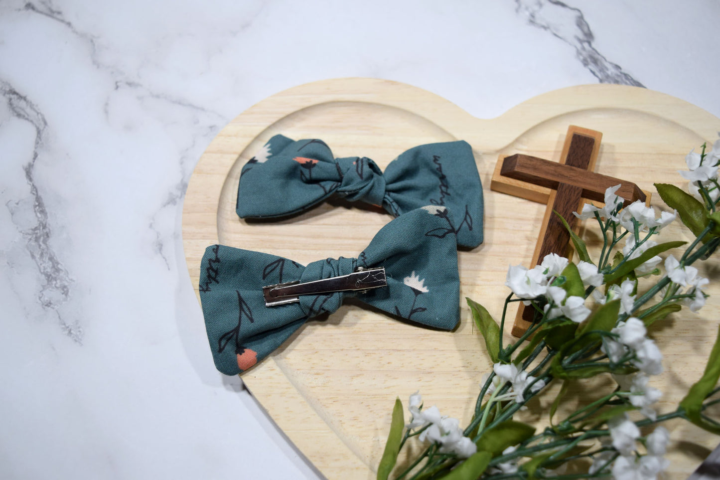 Catholic Knotted Hair Bows - Teal Beloved Wildflowers