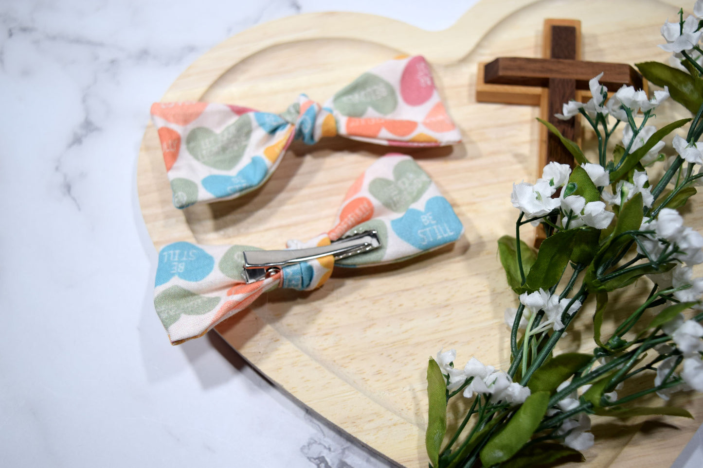 Catholic Knotted Hair Bows - Candy Hearts