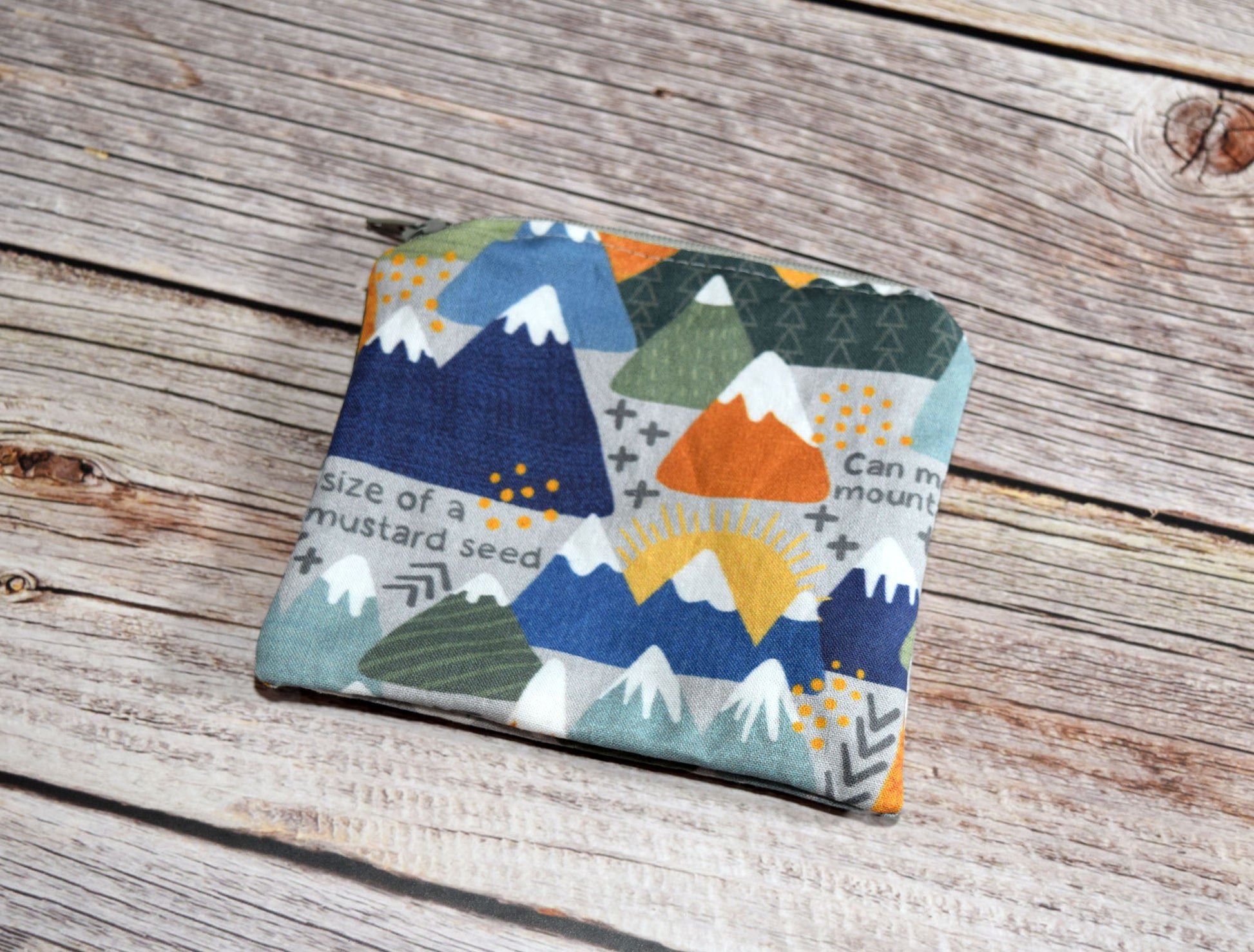 faith can move mountains, catholic zipper pouch, catholic rosary pouch, catholic gift for boys, catholic gift for men, small catholic pouch, mountain pouch, small catholic wallet
