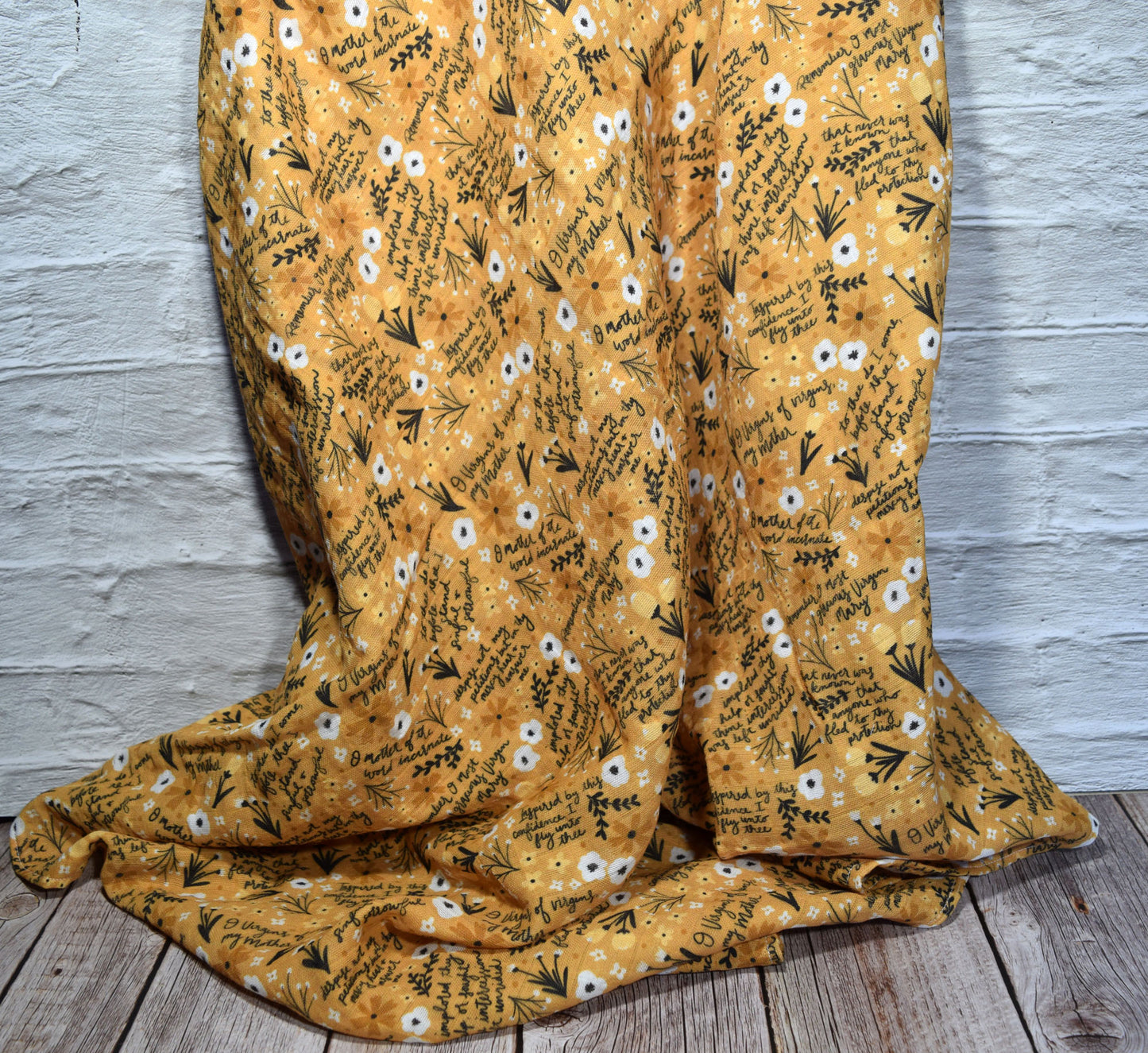 Catholic Swaddle Blanket -  Yellow Floral Memorare