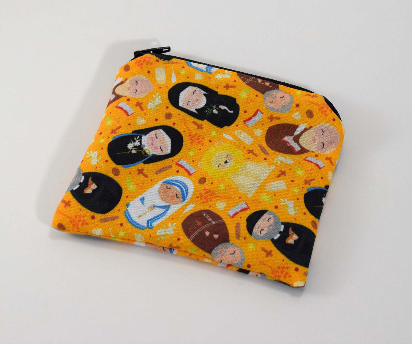 september saints, shining light dolls, catholic saint pouch, catholic zipper pouch, small catholic wallet, catholic gift for kids, catholic gift for boys, catholic gift for girls, mother teresa, padre pio