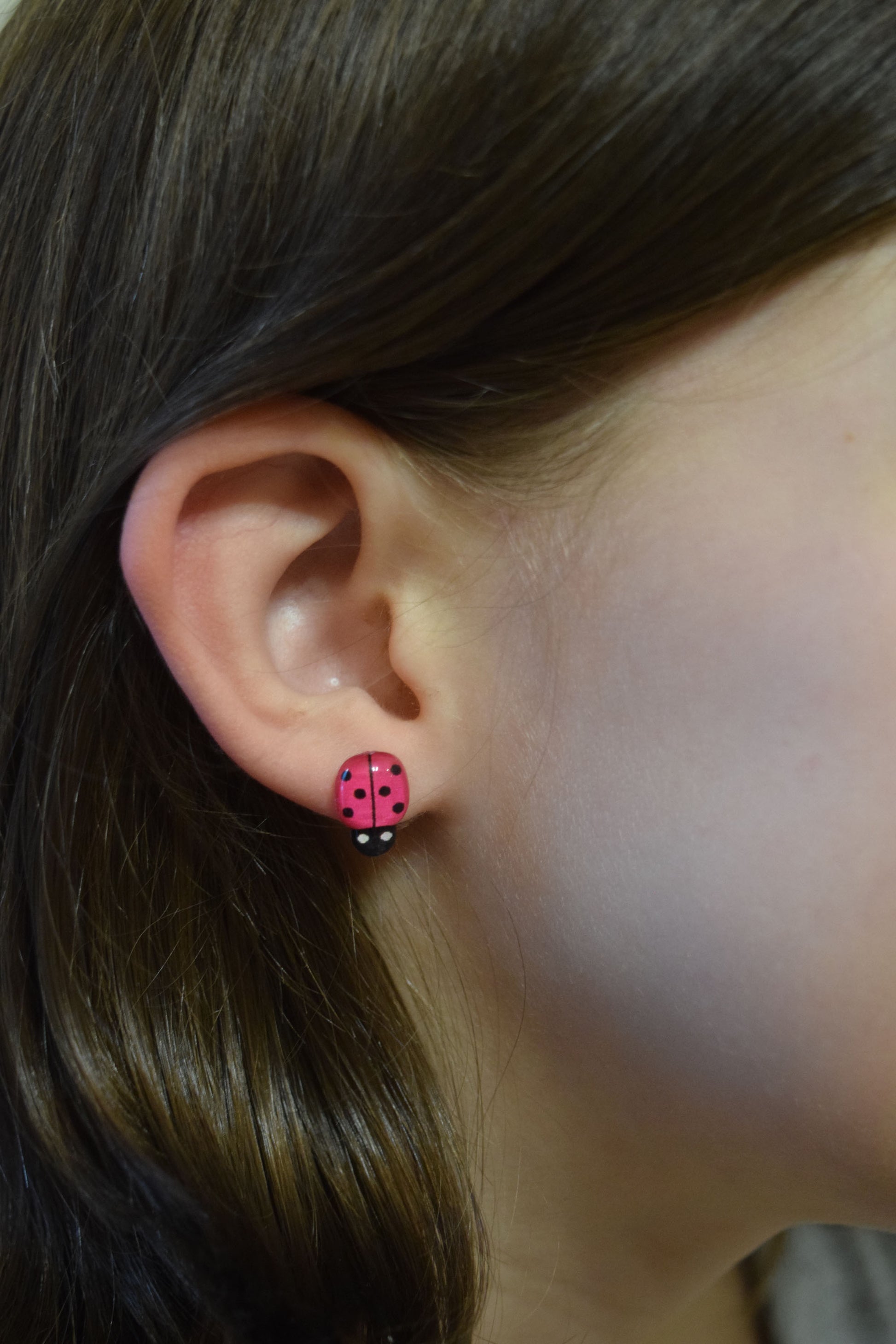 catholic saint earrings, catholic kid earrings, catholic girl earrings, ladybug earrings, earrings for mary, earrings honoring mary, ladybeetle