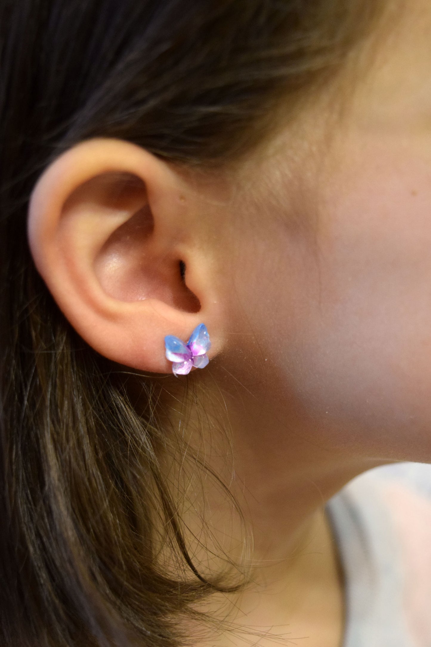 purple and blue butterflies, purple earrings, blue earrings